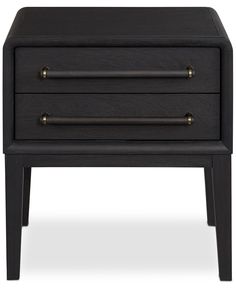 an end table with two drawers on one side and brass handles on the other hand