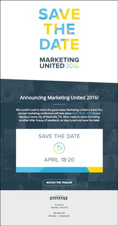 save the date email for an upcoming event with colorful text and images on white background