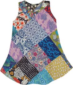 A mixed patchwork girls' sleeveless dress in various colorful prints and breathable cotton fabric for summers.  This is an easy casual pull-over style summer dress that is handmade with various floral and abstract printed patches. #tlb #Sleeveless #Patchwork Bohemian #Handmade #GirlsPatchworkDress #KidsBohemianDress Multicolor Mixed Print Sleeveless Dress, Multicolor Sleeveless Dress With Mixed Print, Casual Sleeveless Dress With Mixed Print, Casual Sleeveless Mixed Print Dress, Multicolor Floral Patchwork Dress For Summer, Summer Multicolor Dresses With Floral Patchwork, Summer Cotton Patchwork Dresses, Casual Multicolor Patchwork Dress, Multicolor Patchwork Beach Dress