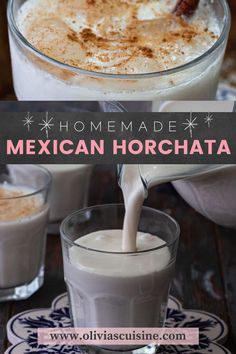 homemade mexican horchata with milk being poured into it