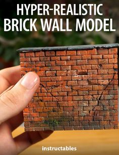 a hand holding up a brick wall model with text overlay that reads hyper realistic brick wall model