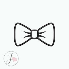 a black bow tie on a white background with the letter j in the center and heart at the bottom