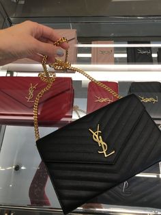 Black Ysl Purse, Ysl Chain Wallet, Ysl Monogram Chain Wallet, Timeless Handbags, Ysl Wallet On Chain, Ysl Crossbody Bag, Ysl Purse, Ysl Handbags, Ysl Wallet