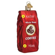 Bag of Coffee Beans Christmas ornament with words Whole Bean Coffee Coffee Bean Christmas Tree, Bag Of Coffee Beans, Traditional Christmas Ornaments, Night Coffee, Old World Christmas Ornaments, Roasted Coffee, Mind Body And Spirit, Old World Christmas, Christmas Store