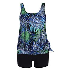 Plus Size Leaves Print Blouson Tankini Set - Colormix - 3N23865712 - Original Design-Women's Clothing  #OriginalDesignWomensClothing #Original #DesignWomen's #Clothing Blouson Tankini, Vest Tops Women, Plus Size Tankini, Tankini Swimsuits For Women, Plus Size Romper, Printed Tankini, Leaves Print, Swimwear Tankini, Tankini Set