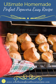 fresh popovers being taken out of the oven Perfect Popovers, Amazing Easy Recipes, Yeast Bread Recipes, Garlic Bread Recipe, Flaky Pastry, Appetizer Salads, Recipe For Mom, Meatless Meals, Dinner Rolls