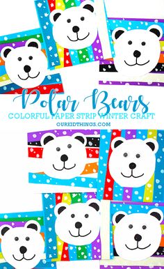 polar bear paper strip craft for kids to make with colored paper strips and paint on them