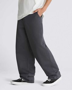 Authentic Chino Baggy Pants Relaxed Fit Chinos For Streetwear, Relaxed Fit Straight Chinos For Streetwear, Vans Relaxed Fit Cotton Bottoms, Urban Wide Leg Work Pants With Relaxed Fit, Solid Tapered Leg Work Pants For Streetwear, Cotton Wide-leg Work Pants For Streetwear, Urban Straight Work Pants For Casual Wear, Cotton Full-length Work Pants For Streetwear, Full Length Cotton Work Pants For Streetwear