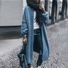 Fall/Winter New Long Sleeve Knitted Cardigan Casual Loose Fit Cardigan Knitted Sweater Jacket Women Winter Outfits, Simple Casual Outfits, Mode Tips, Knit Sweater Coat, Long Knit Sweater, Patchwork Cardigan, Straight Clothes, Gilet Long, Cardigan Casual