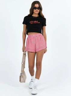 Beach House Shorts Red / White Gingham Friday Outfit, Baby Crop Top, Pink Formal Dresses, Sweatshirt Set, New Pant, Loungewear Sets, Gingham Print, Knit Sweatshirt, Casual Tank Tops