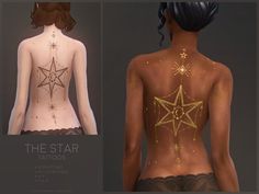 the back of a woman's body with gold stars on it