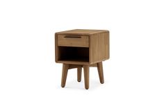 a small wooden table with an open drawer