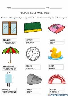 worksheet on properties of materials