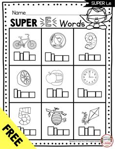 a printable worksheet for the letter e with pictures and words on it