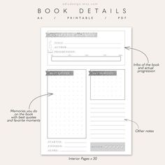 the printable book details page is shown with instructions for how to insert them in