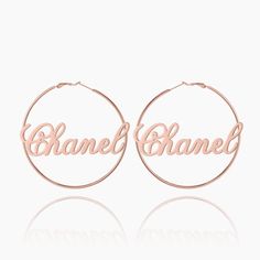 Design your own one-of-a-kind pair of hoop earrings with your name or a special word. Name Hoop Earrings, Special Words, Personalized Pendant, Rose Earrings, Rose Gold Earrings, Silver Hoop Earrings, Gold And Silver, Rose Gold Plates, Design Your Own