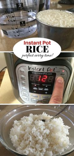 rice is being cooked in an instant pot with the words instant pot rice on it