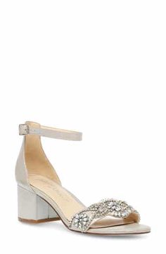 Jewel Badgley Mischka Giona Sandal | Nordstrom Blue By Betsey Johnson, Perfect Wedding Shoes, Ankle Strap Block Heel, Bridal Sandals, Betsey Johnson Shoes, Evening Sandals, Strap Sandals Women, Silver Sandals, Silver Shoes