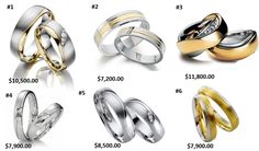 different types of wedding rings are shown in this image, and the price is $ 1, 500