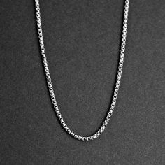 This is a masculine chain necklace that goes with every look. There is no pendant with this necklace, just the chain alone. Dimensions: 2mm / 3mm thick box chain Metal: Stainless steel Extra: Nickel and lead free ► For longer lasting quality, please keep jewelry dry and away from chemicals. Jewelry care instructions come with every order. ► International orders are subject to tax/duty fees. This is uncontrollable on our end. Shipping can take up to 6 weeks due to customs. ► There are no returns/ Classic Metal Necklace With Box Chain, White Gold Metal Box Chain Necklace, Classic Metal Box Chain Necklace, Box Chain Necklace As Gift, Stainless Steel Box Chain Link Necklace, Stainless Steel Rolo Chain Link Necklace, White Gold Stainless Steel Box Chain Necklace, Silver Box Chain Necklace For Everyday, Stainless Steel Box Chain Necklace As Gift