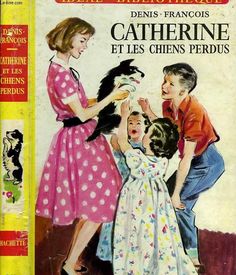 an old children's book cover with two girls and one boy petting a cat