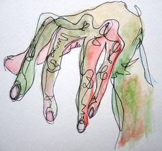 a drawing of a hand holding something red and green