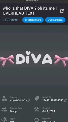 an iphone screen with the word diva written in white and pink ribbon on it