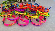 Team sports, Company promotional gifts, kids birthday gift, charity events, fundraising, teachers gifts, wedding favors, kids favors, running, cycling or any team sports, Holiday Gift,  Excellent quality. Every bracelet is made individually by hand. DIFFERENT SAMPLES OF BRACELETS ARE SHOWN ABOVE 🌈 🌈 H A N D M A D E with care 100 % Nylon filament cord adjustable bracelet. One Size fits most...Adjustable to fit from 5 1/4" to 10 1/2" Closes with sliding knot. ♥If you need a toddler size or a dif Bracelets Mexican, Baby Bracelet Gold, Customized Bracelets, Waterproof Bracelet, Bracelets For Kids, Team Bracelets, Bracelet String, Customised Bracelets, Kids Favors