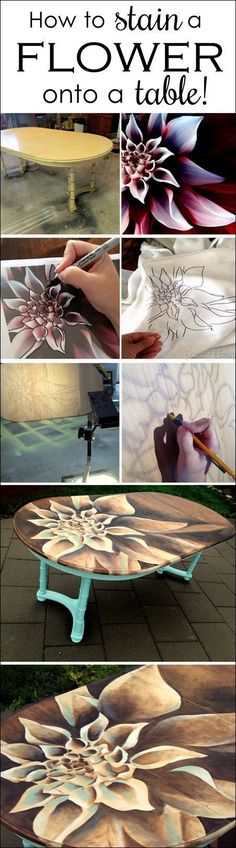 how to stain a flower on a table with chalk paint and stencils - step by step instructions