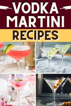 the cover of vodka martini recipes, with pictures of different cocktails and drinks in glasses