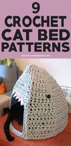 a crochet cat bed with the words 9 crochet cat bed patterns