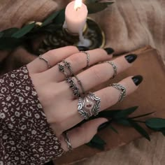 Witchy Rings Silver, Silver Rings Aesthetic Vintage, Lesbian Rings, Whimsical Grunge, Grunge Earrings, Jewellery Website, Jewellery Aesthetic, Celtic Goddess, Precious Stones Rings