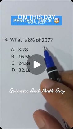 a hand holding a pen over a piece of paper with the words, what is 8 % of 2017?