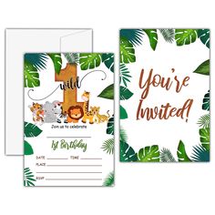 two birthday cards with jungle animals on them