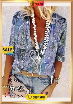 Women's Shirt Blouse Yellow Red Blue Paisley Button Print Long Sleeve Casual Daily Basic V Neck Regular S Blue Collared Bohemian Tops, Blue Paisley Print Casual Blouse, Summer Long Sleeve Shirt With Paisley Print, Casual Collared Tops With Paisley Print, Casual Long Sleeve Blouse With Paisley Print, Casual Long Sleeve Paisley Print Blouse, Blue Paisley Print Summer Blouse, Blue Paisley Print Shirt For Summer, Long Sleeve Paisley Print Beach Blouse