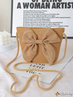 BirdinBag - Chic Woven Shoulder Bag with Bow Accent - Perfect for Vacation Style Girls On The Beach, Paper Animals, Sunflower Pattern, Word Wrap, Vacation Style, Color Khaki, Kids Bags, Maternity Bag, Bag Pattern