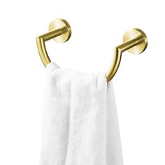 a towel hanging on the side of a gold - plated wall mounted towel rack