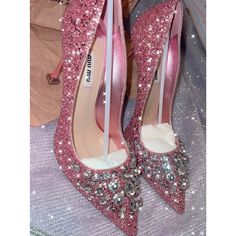 Brand New Designer Heels. Shoes Bags Are Included. Absolutely Gorgeous To Add To Your Shoe Collection Mui Mui Shoes, Bride Heels, Mui Mui, Pink Stilettos, Products Photography, Cute Shoes Heels, Pointed Pumps, Crystal Heels, Glam Party