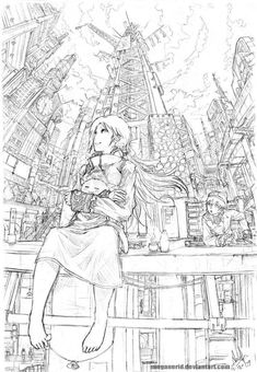 On the Tower by MeganeRid Perspective art, Art reference poses, Anime Perspective Background Drawing, Mechanical Drafting Drawing, Perspective Drawing Anime, Down Perspective Drawing, Perspective Background, Manga Background, Perspective Sketch, Andermatt, Perspective Drawing Architecture