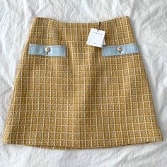 Brand New Never Worn Tweed Mini Skirt For Work, Chic Tweed Pencil Skirt, Tweed Skirt For Workwear, Fall Beige Tweed Skirt, Tweed Pencil Skirt With Lining, Spring Tweed Pencil Skirt, Beige Tweed Skirt For Work, Zebra Print Mini Skirt, Navy Mini Skirt