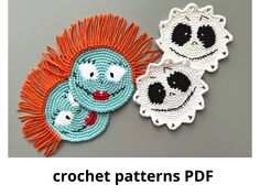 three crochet patterns with faces on them and the words'crochet patterns'written below