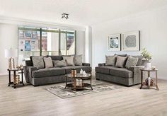 Holborn Gray Sofa & Loveseat - Ornate Home Beautiful Sofas, Gray Sofa, Furniture Of America, Neutral Palette, Loveseat Sofa, Living Room Sets, Wood Colors, Pillow Design, Accent Pillows