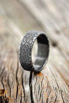 Shown here is "Echo" Dragon Wedding, Staghead Designs, Dragon Scale, Men's Wedding Ring, Embossed Design, Ceramic Rings, Detailed Ring, Ring Pictures, Handcrafted Rings