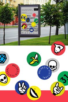 an image of a street sign with many different stickers on the front and back