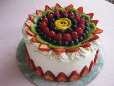 there is a cake that has fruit on it