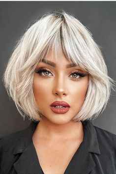 Bob haircut with undercut and fringe - Short bob hairstyles Bob Hairstyles With Bangs 2023, Hairstyles With Bangs 2023, Bob With Full Bangs, Short Bob Hairstyles With Bangs, Bangs 2023, Short Bob Haircuts With Bangs, Short Bobs With Bangs, Crop Hair