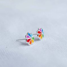 925 Sterling Silver Dainty Tiny Colorful Flower Stud Earrings, Gay Pride LGBTQ Jewelry, Rainbow Flow Colorful Flower Shaped Jewelry For Gifts, Colorful Flower Shaped Jewelry Gift, Colorful Flower-shaped Jewelry For Gifts, Colorful Flower-shaped Jewelry Gift, Multicolor Flower-shaped Hypoallergenic Earrings, Hypoallergenic Multicolor Sterling Silver Earrings, Hypoallergenic Multicolor Flower Earrings, Rainbow Flower-shaped Jewelry For Gifts, Multicolor Flower Charm Earrings For Gift