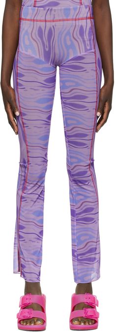 Slim-fit stretch mesh trousers in purple featuring graphic pattern in blue and purple. Supplier color: Purple Purple Apartment, Mesh Trousers, Red Apartment, Green Apartment, Slim Fit Trousers, Slim Fit Pants, Pants Straight, Graphic Patterns, Straight Leg Pants