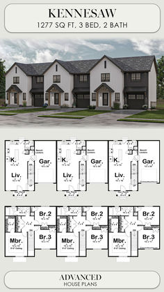 the floor plan for a two story house with three car garages on each level