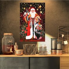 a painting of santa claus on a shelf